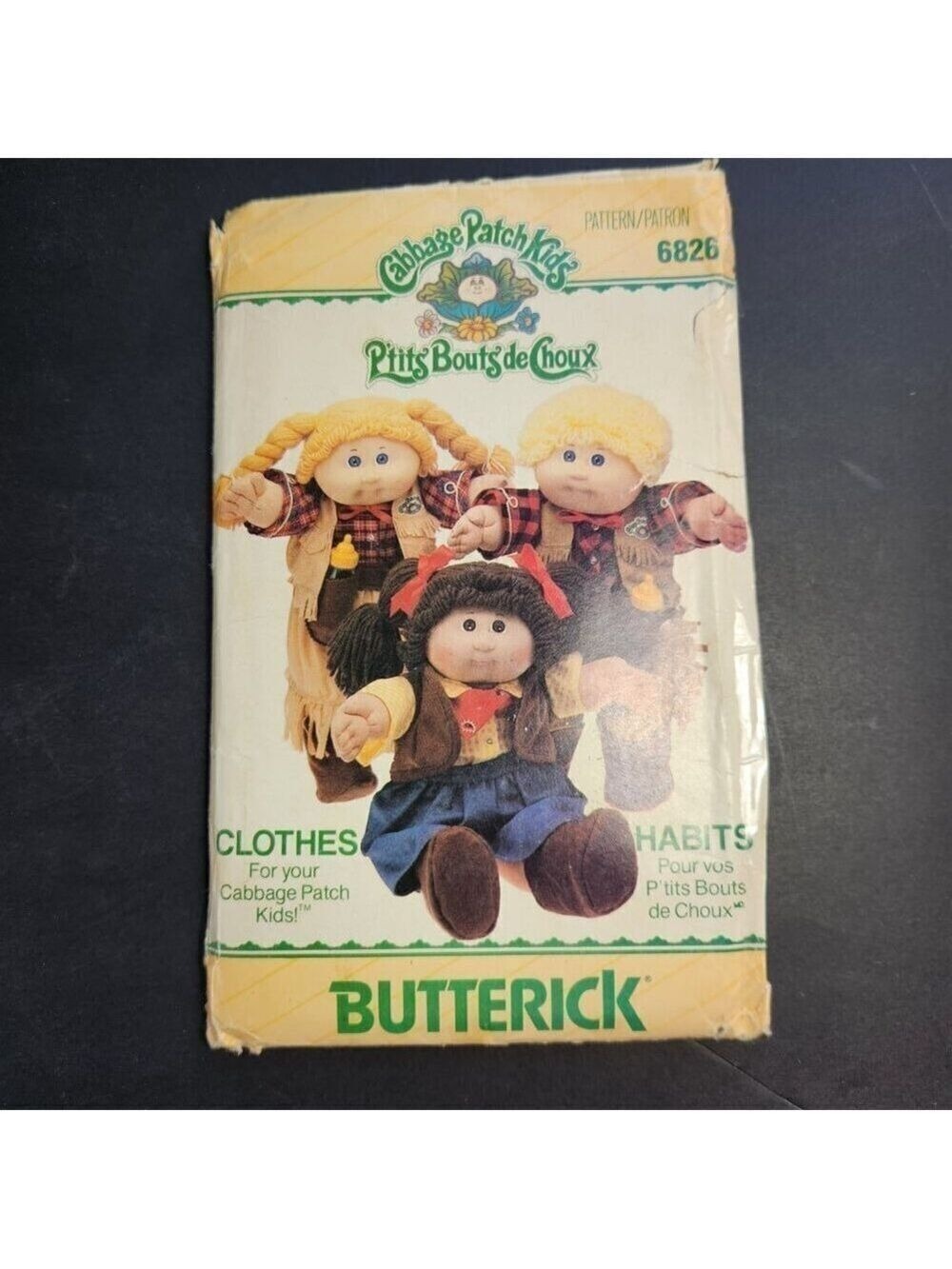 Vintage 1984 Butterick 6825 Cabbage Patch Kids Doll Wear Sewing Pattern Western